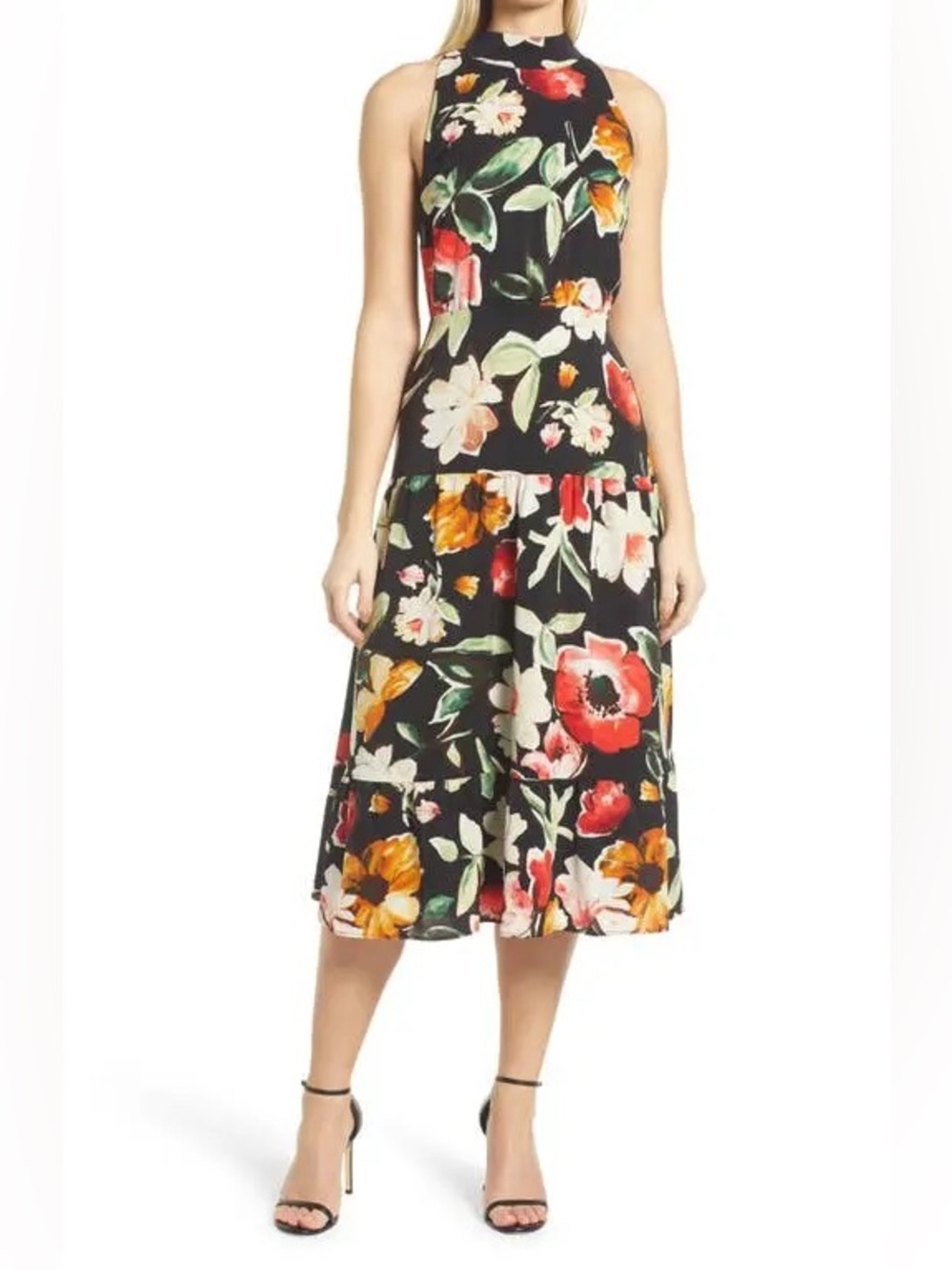 Sam Edelman Picasso Floral High Neck Sleeveless Midi Dress Size 6